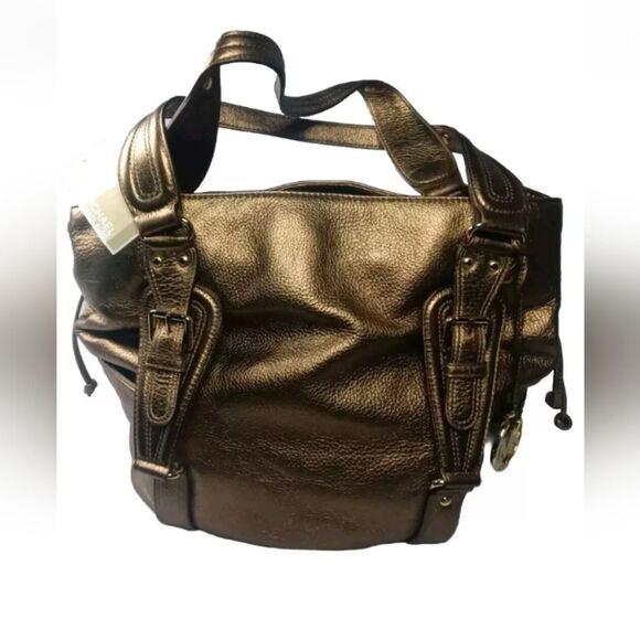 Michael Kors Lattington Large Tote Antique Brass Leather Handbag - Picture 5 of 13